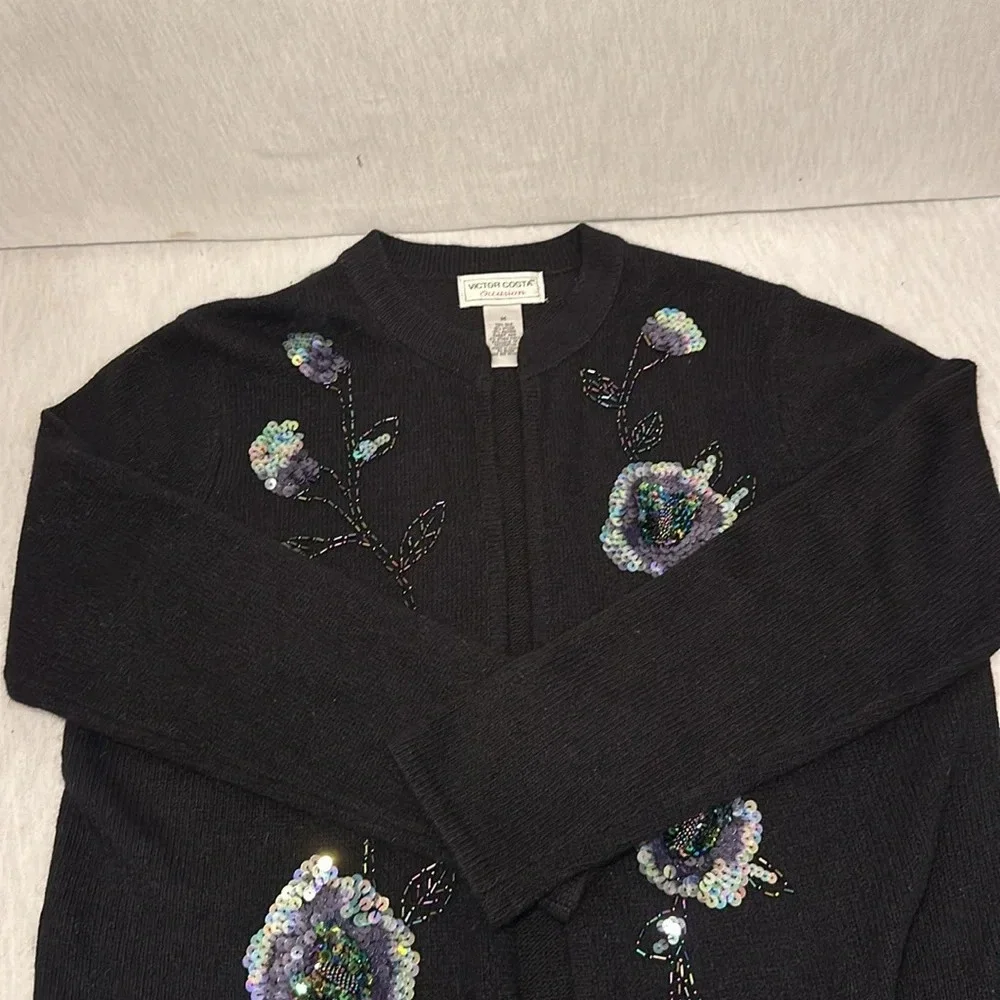 Vintage Victor Costa Occasion Black Long Cardigan with Sequins/Beads Women’s Med